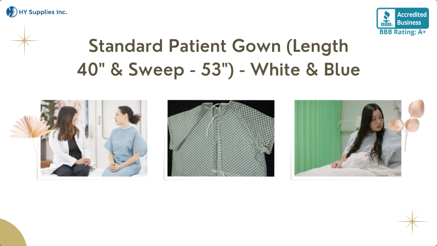 Standard Patient Gown (Length - 40" & Sweep - 53") - White & Blue